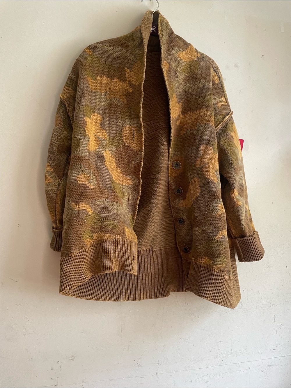 Free People Camo Knit Button-Up Cardigan in Brown and Tan